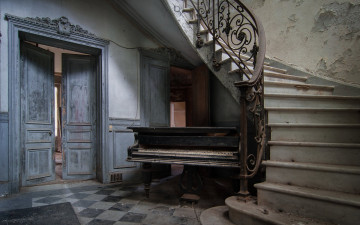 обоя музыка, -музыкальные инструменты, пианино, лестница, помещение