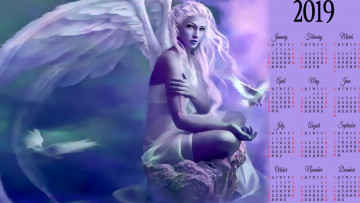 Картинка календари фэнтези 2019 крылья птица женщина calendar голубь девушка