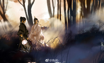 Картинка сюэ+ян+и+сяо+синчень аниме mo+dao+zu+shi сюэ ян сяо синчень фонарь лес туман