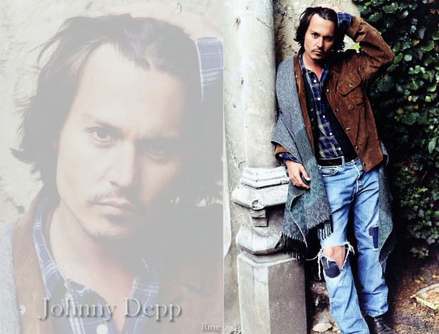 Обои картинки фото мужчины, johnny depp, актер, куртка, шарф, джинсы, дырки