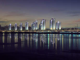 Картинка отражение города огни ночного