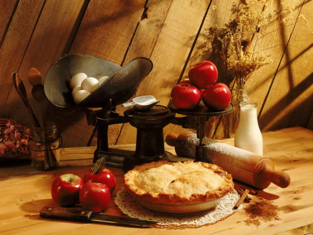 Обои картинки фото еда, натюрморт, выпечка, пирог, яблоки