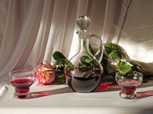 Картинка еда напитки вино роза бокалы графин