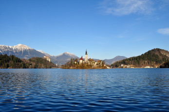 Картинка города блед словения церковь остров озеро