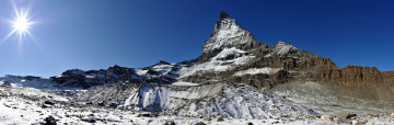 Картинка природа горы скалы пик снег солнце