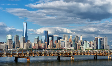 Картинка ellis island bridge new york city города нью йорк сша панорама нью-йоркская бухта манхэттен manhattan upper bay мост