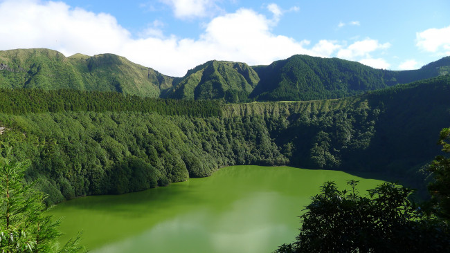 Обои картинки фото azores, португалия, природа, реки, озера, лес, озеро, горы