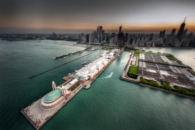 Обои картинки фото chicago, города, Чикаго, сша, панорама, гавань, порт, причалы