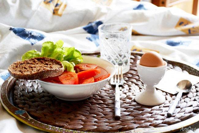 Обои картинки фото еда, разное, завтрак, салат, хлеб, яйцо