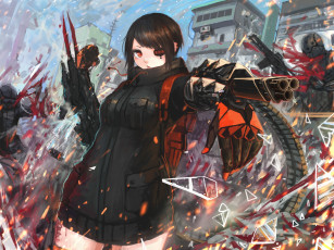 Картинка аниме оружие +техника +технологии девушка арт kasagarasu город