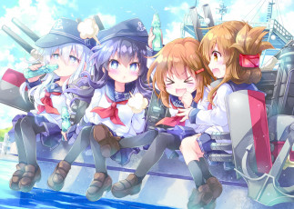 Картинка аниме kantai+collection kantai collection akatsuki kancolle девочки бутылки вода hibiki ikazuchi inazuma ayuya naka no hito арт