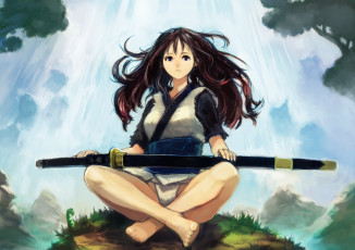 Картинка аниме оружие +техника +технологии девушка okuto арт меч