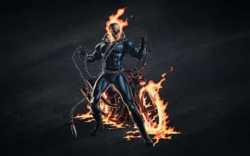 Картинка фэнтези _ghost+rider огонь байк мотоцикл темный фон цепь череп скелет ghost rider призрачный гонщик