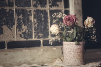 Картинка цветы розы букет стиль винтаж гипсофила
