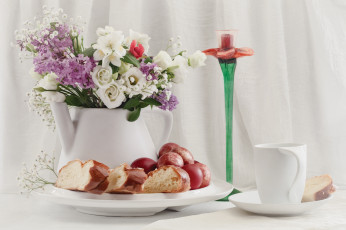 Картинка праздничные пасха свеча цветы яйца праздник