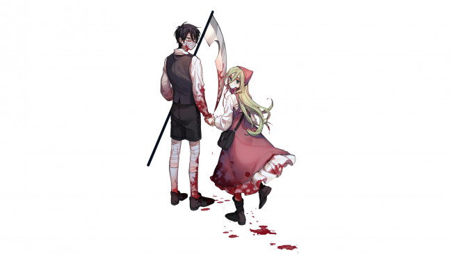 Обои картинки фото аниме, satsuriku no tenshi, satsuriku, no, tenshi, ангел, кровопролития, парень, девушка