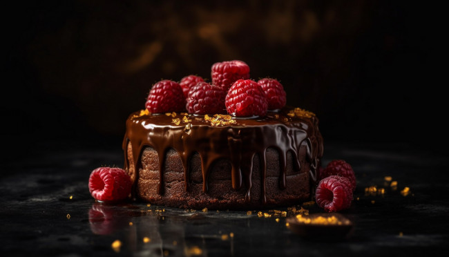 Обои картинки фото еда, торты, шоколадный, торт, малина, глазурь