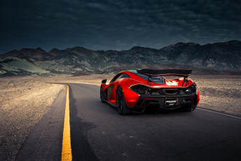 Картинка mclaren+p1 автомобили mclaren красный дорога горы