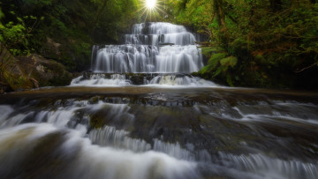 обоя waterfall of river purakaunui, new zealand, природа, водопады, waterfall, of, river, purakaunui, new, zealand