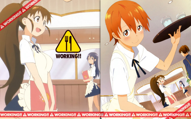 Обои картинки фото аниме, working, девочки