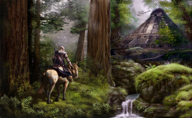 Обои картинки фото видео, игры, assassin’s, creed, iii, лес, пирамида, конь