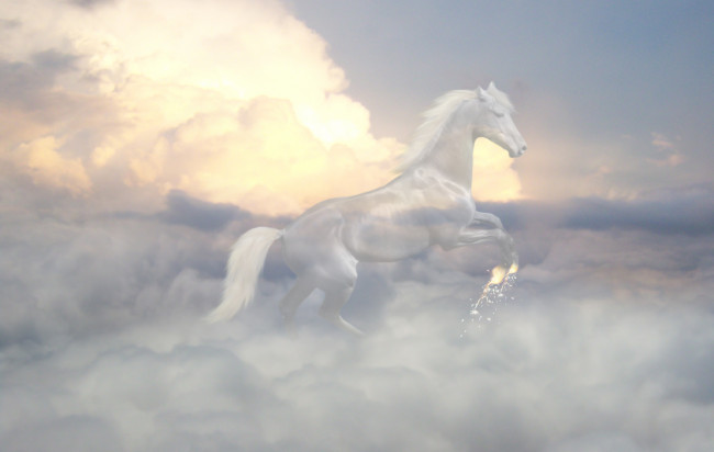 Обои картинки фото фэнтези, призраки, лошадь, облака