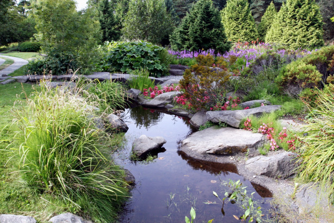 Обои картинки фото vandusen, botanical, garden, vancouver, канада, природа, парк, сад, ручеек, растения