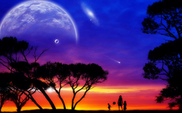 Картинка 3д графика atmosphere mood атмосфера настроения деревья небо планеты фигуры