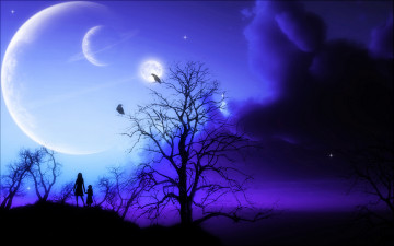 Картинка 3д графика atmosphere mood атмосфера настроения планета тучи небо фигуры дерево