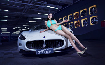 Картинка автомобили авто девушками азиатка maserati gts синий
