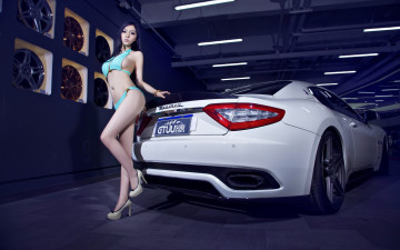 Картинка автомобили авто девушками синий maserati gts азиатка
