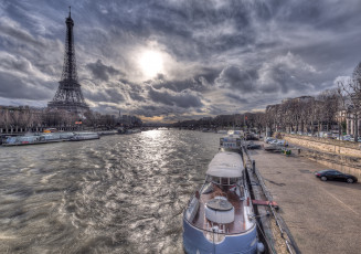 Картинка paris+sunshine города париж+ франция река набережная башня