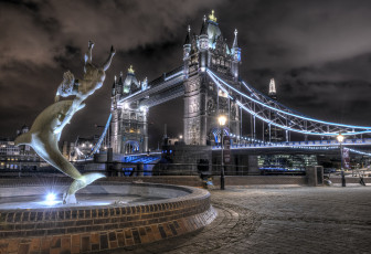 Картинка tower+bridge города лондон+ великобритания ночь мост река