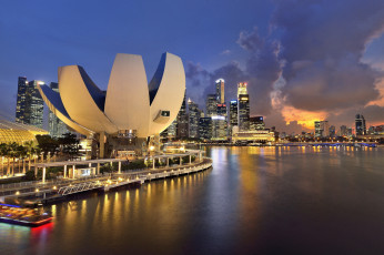 обоя города, сингапур , сингапур, night, lights, singapore, ночные, огни