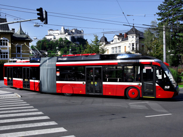 Обои картинки фото техника, троллейбусы, улица, тролейбус, дома