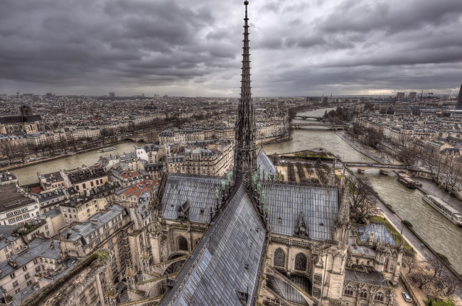 Обои картинки фото notre dame de paris, города, париж , франция, собор, панорама, париж