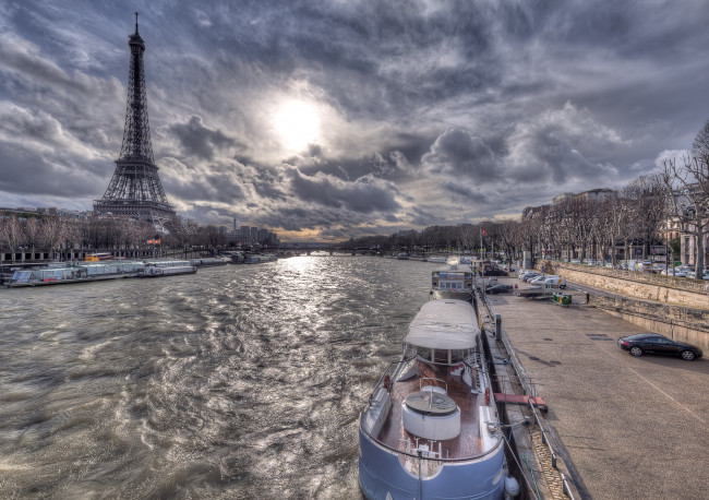 Обои картинки фото paris sunshine, города, париж , франция, река, набережная, башня
