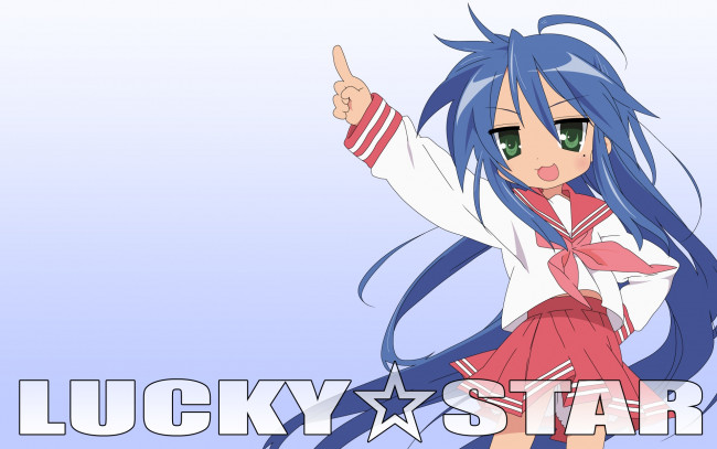 Обои картинки фото аниме, lucky star, фон, взгляд, девушка