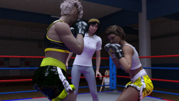 Картинка 3д+графика спорт+ sport девушки ринг бокс фон взгляд
