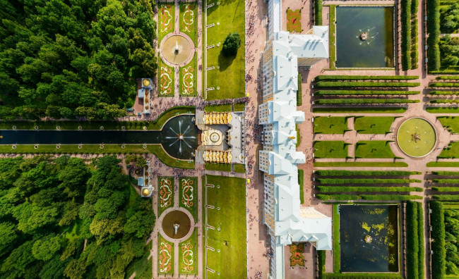 Обои картинки фото большой каскад,  петергоф, города, санкт-петербург,  петергоф , россия, парки, дворец, фонтаны, панорама