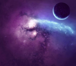 Картинка космос арт звезды планета спутник свечение туманность