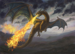 Картинка фэнтези драконы огнедышащий дракон огонь