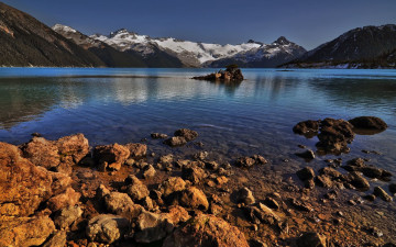 Картинка природа реки озера озеро камни горы снег