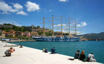 Картинка royal clipper корабли парусники portoferraio tuscany italy elba island портоферрайо тоскана италия остров эльба порт набережная гавань