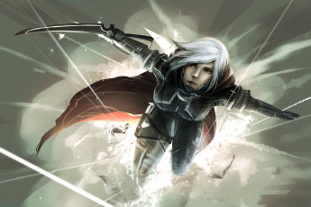 Картинка фэнтези девушки полет меч комбинезон воин защитный девушка