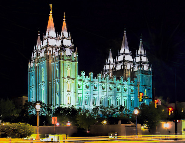 Обои картинки фото salt lake temple, города, - католические соборы,  костелы,  аббатства, ночь, собор, подсветка