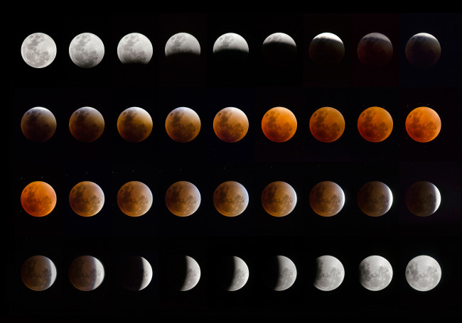 Обои картинки фото космос, луна, фазы, затмение, lunar, eclipse