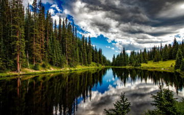 Картинка природа реки озера озеро вода отражение лето деревья лес облака