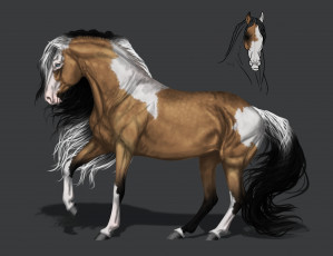 Картинка рисованное животные +лошади фон грива конь