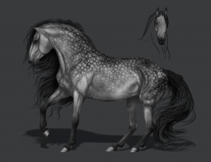 Картинка рисованное животные +лошади грива фон конь